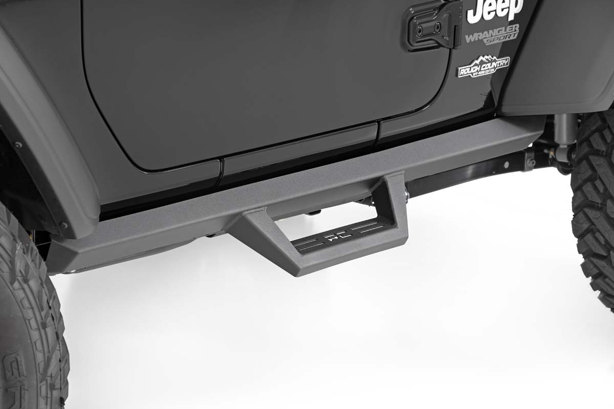 Jeep Wrangler Contoured Drop Steps - Rough Country - Drop step design - Textured Black - '18-'25